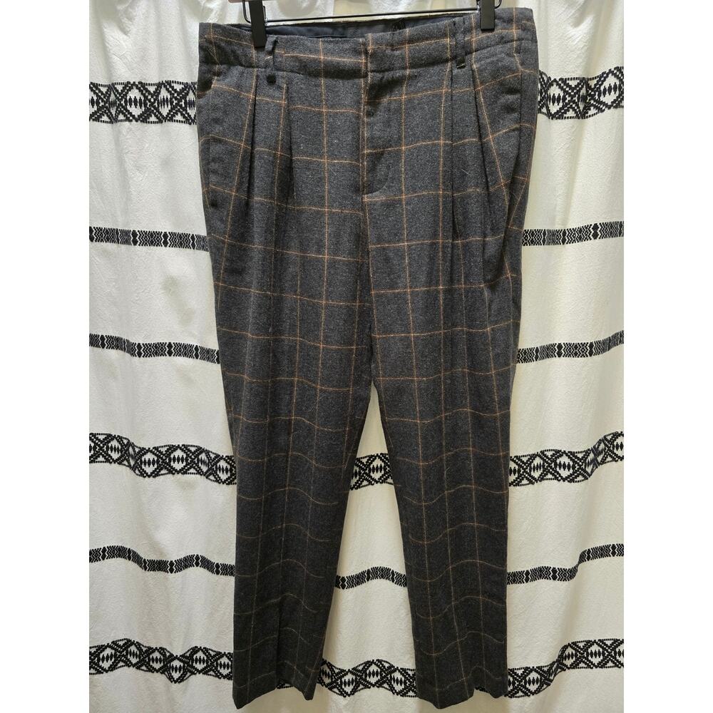 Asos wool blend pleated front square plaid high rise slacks 32"x32"